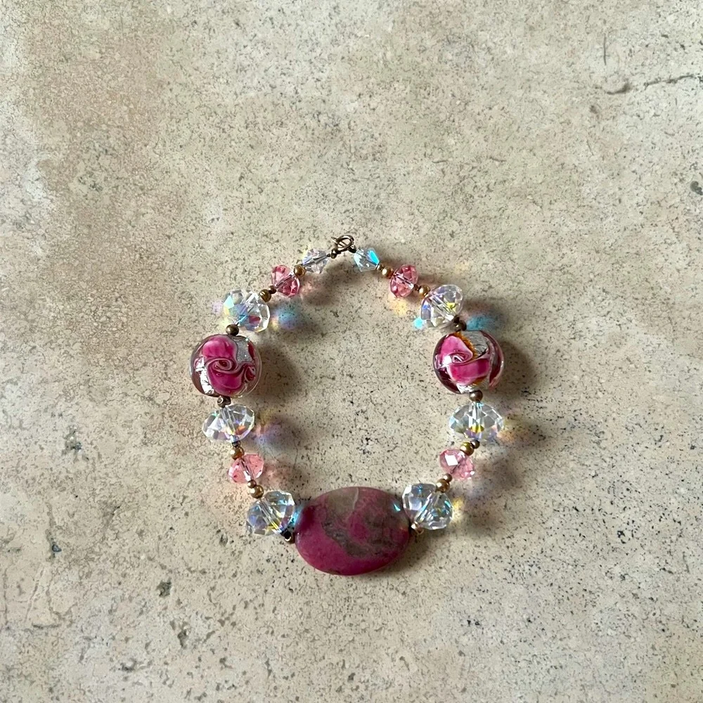 Elegant Vintage Pink Stone Handmade Bracelet